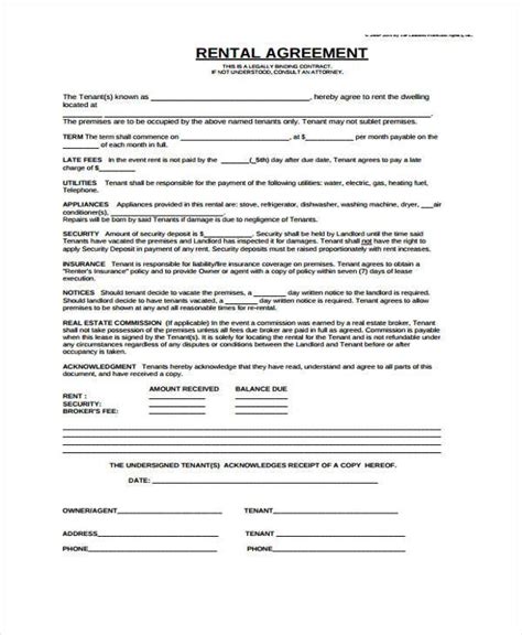 Free 8 Generic Rental Agreement Forms In Pdf Ms Word