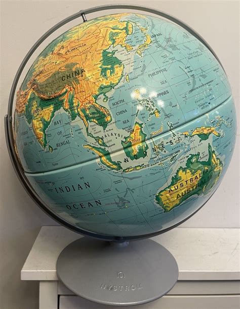 90s Vintage Nystrom Metal Sculptural Raised Relief Classroom Globe 16