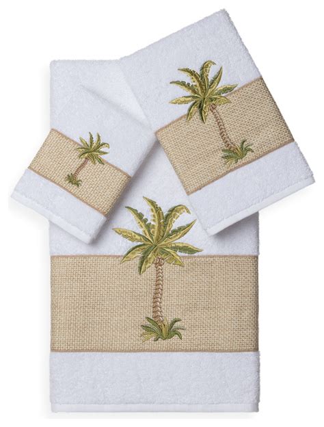 Linum Home Textiles Colton 3 Piece Embellished Towel Set White