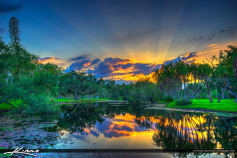 Sunset Over Lake At White City Park Fort Pierce Florida Hdr
