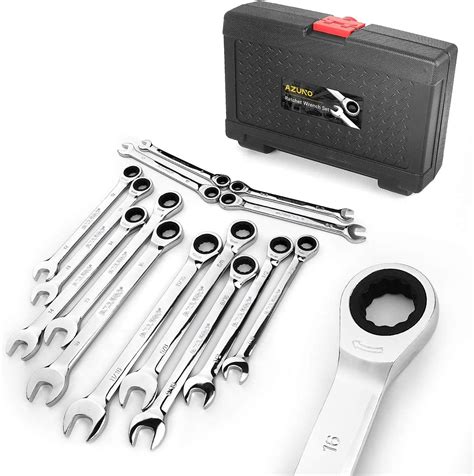 Azuno Ratchet Spanner Set 14 Piece Metric And Sae Combination Spanners