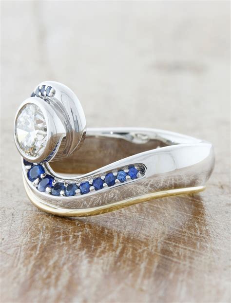 Asymmetrical Ocean And Wave Inspired Sapphire And Diamond Ring Ken And Dana