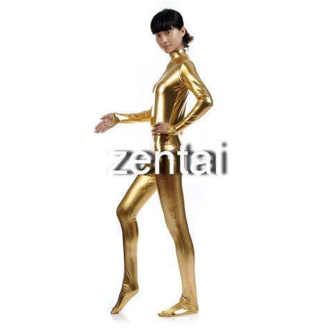 Womans Full Body Golden Color Zentai Golden Full Body Shiny Metallic