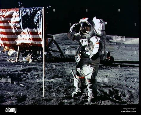 Astronaut Eugene Cernan Apollo 17 On Moon Us Flag Hi Res Stock