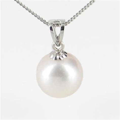Large Freshwater Pearl Pendant Necklace 85 9mm On 9k White Gold