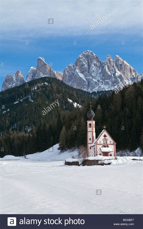 Winter Landscape Of St Johann Church Ranui In Villnoss Val Di Funes
