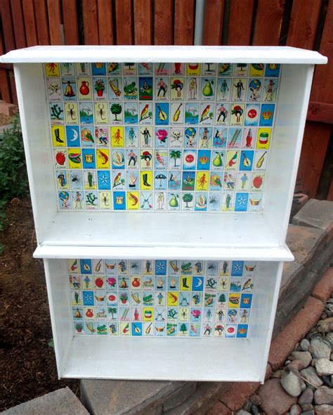 Vintage Bookshelf Upcycled Loteria Mexican Folk Art Bookshelves Shelf