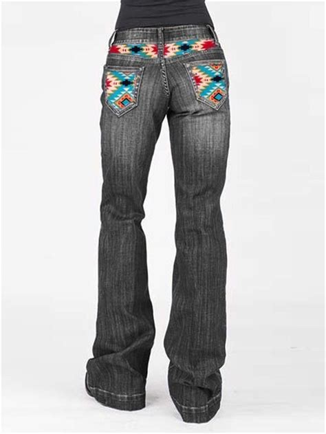 Western Aztec Patchwork Cowgirl Bootcut Jeans Black 2xl Bootcut Jeans Geometric Print