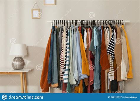 Rack With Stylish Clothes Indoors Fast Fashion Stock Image Image Of
