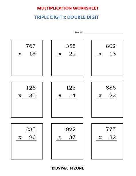 Triple Multiplication Worksheets Di 2020 3 Digit Numbers Free