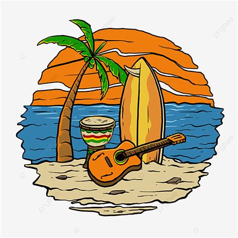 Surf Board Beach Png Picture Guitar And Surfing Board In The Sun Set