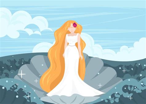 Greek Goddess Aphrodite In A Shell Vector Vector Art At Vecteezy