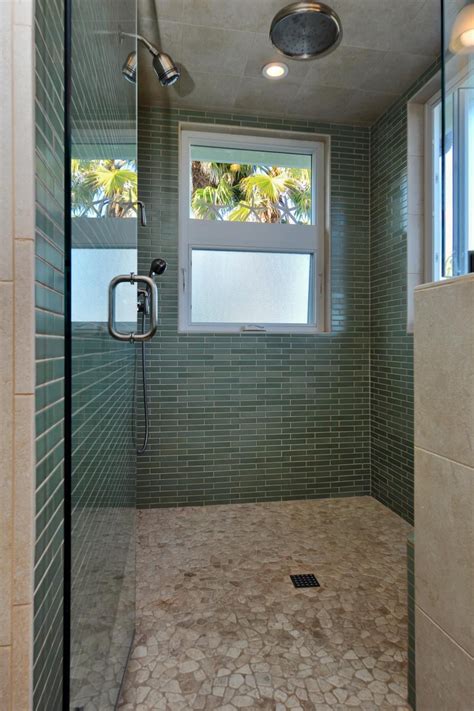 Walk In Shower With Palm Tree View Window In Shower Bathroom Shower