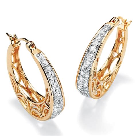 92 Tcw Round Cubic Zirconia 14k Gold Plated Filigree Hoop Earrings At