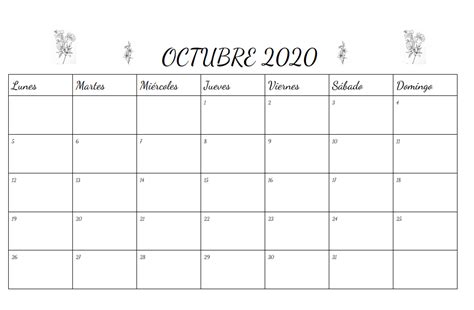 Calendario Octubre 2020