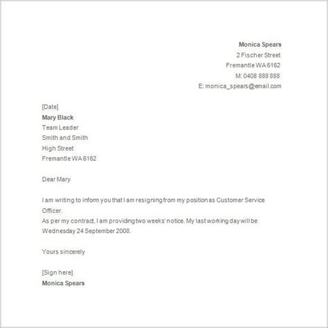 Letter Of Resignation Uk 1 Week Notice Leretet