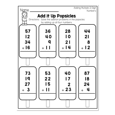 Adding Several Two Digit Numbers Worksheet