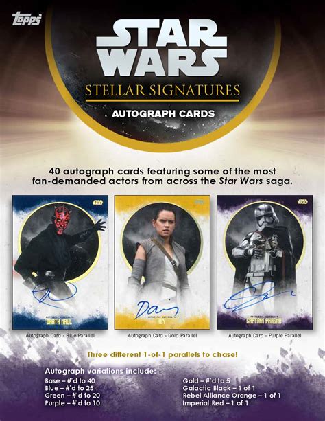 2021 topps star wars signature series trading cards delivers (1) encased autographed card in every box! 2017 Topps Star Wars Stellar Signatures Trading Cards - Go GTS