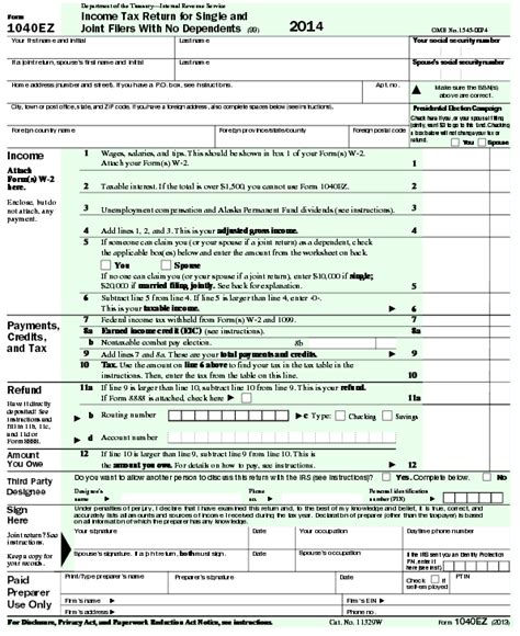 Federal Income Tax Return Form 1040ez