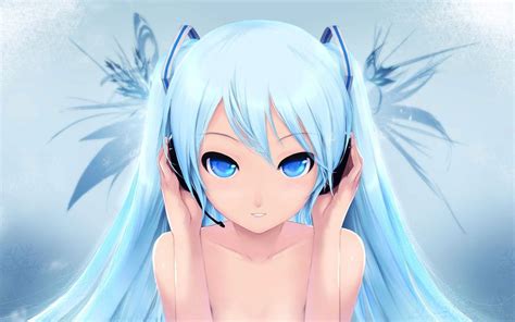Headphones Vocaloid Hatsune Miku Blue Eyes Blue Hair Aqua Eyes Aqua