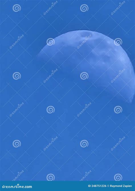 Half Moon In Daylight Blue Sky Stock Photo Image Of Sunlight Horizon