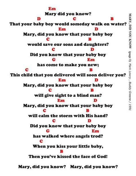 You can use a uke for these easy ukulele songs are all in the time signature known as 4/4, meaning there are four beats in. MARY DID YOU KNOW - lyrics and chords ~ Faith and Music ...
