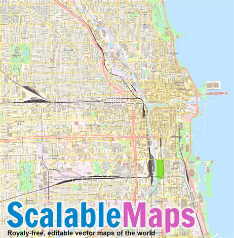 ScalableMaps: Vector map of Chicago (center) (colorful city map theme)