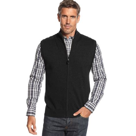 Oscar De La Renta Zip Cotton Sweater Vest In Black For Men Lyst