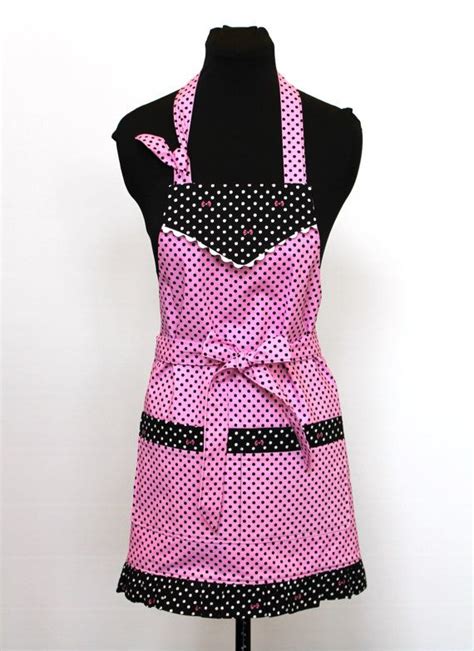 fully lined pink black and white polka dot cotton apron with etsy cotton apron polka dot