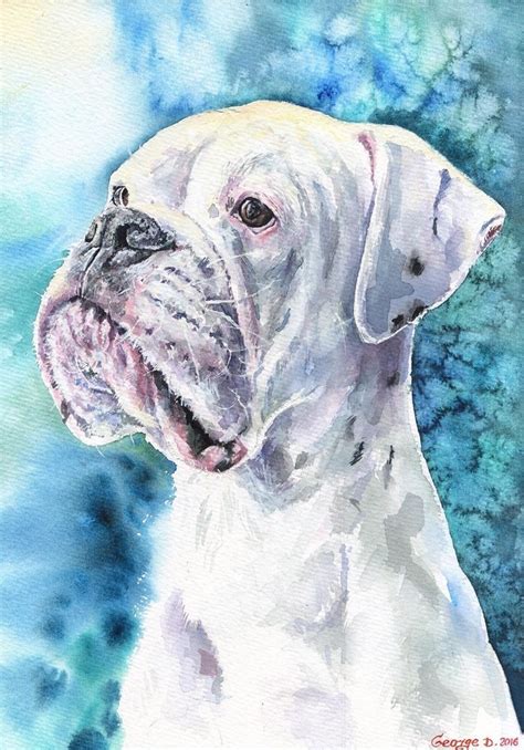White Boxer Original Painting From Artist George Dyachenko Dog Cute