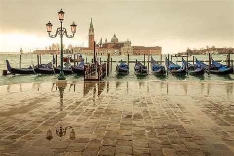 Venice Italy San Giorgio Maggiore Island Marina Gondolas Sea Light