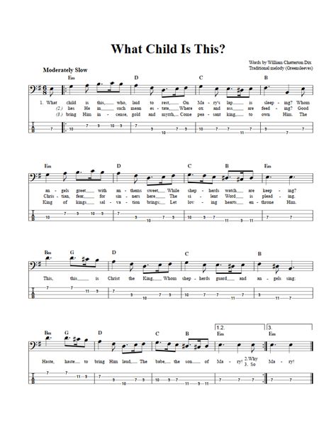 What Child Is This Bass Guitar Sheet Music And Tab With Chords And