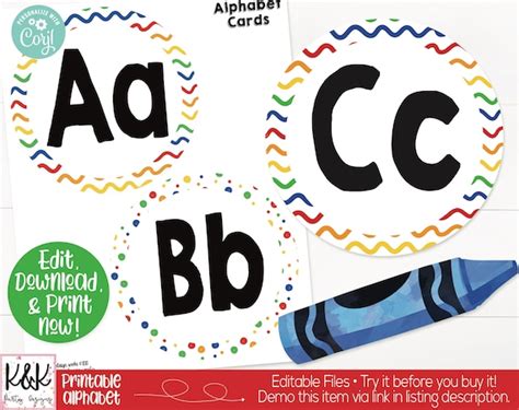 Crayon Theme Classroom Alphabet Banner Printable Teacher Etsy