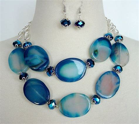 Blue Statement Necklace Large Chunky Agate Beads By Laiseoriginals