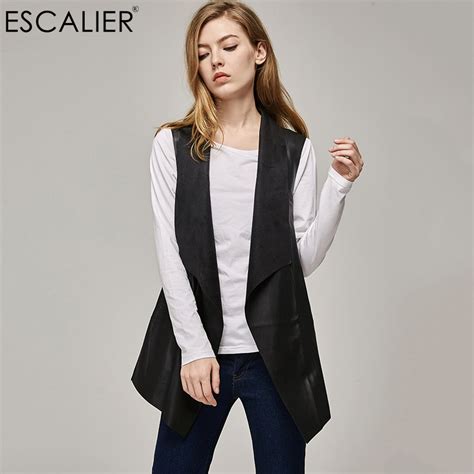 Escalier Vest Pu Women Waistcoat Sleeveless Vest Short Coat Solid Color Turn Down Collar Outwear