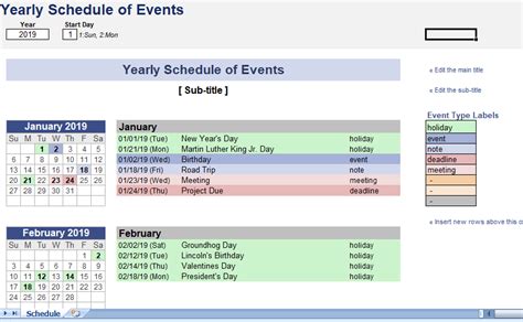 Yearly Schedule Of Events Excel Template For Free