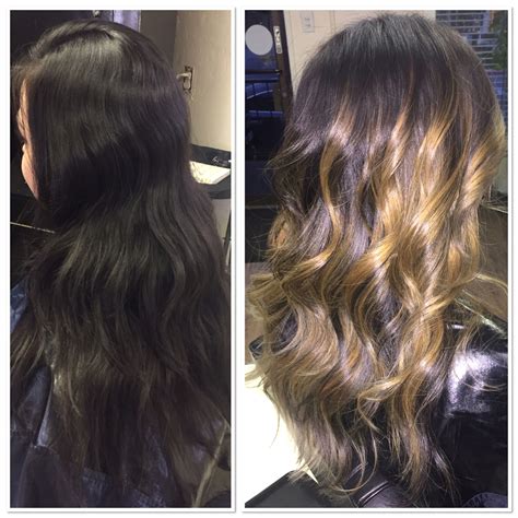 Before And After Balayage Lightening Dark Hair Lighten Hair At Home