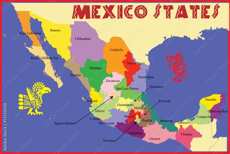 Mexico Map With States Name Stock Vector Adobe Stock