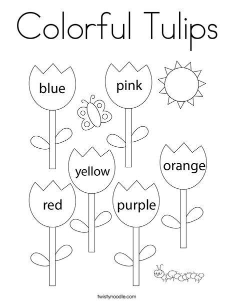 Colorful Tulips Coloring Page Twisty Noodle Kindergarten Coloring