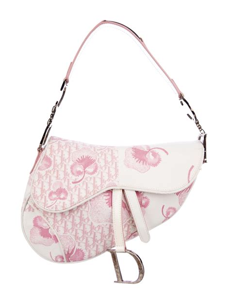 Pink And Creme Floral Diorissimo Canvas Christian Dior Girly Saddle Bag