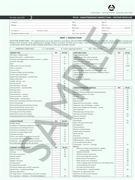 9 8 satisfactory safety item defect r na repair required not applicable m monitor possible maintenance required before next si part 1 inspection a. Hgv Inspection Sheet Template - Fill Online, Printable ...