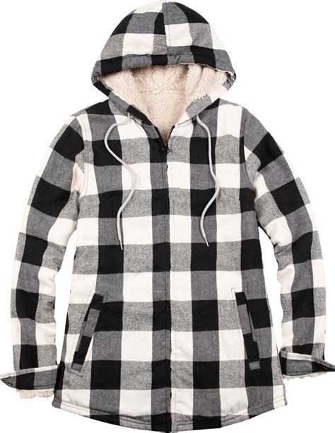 Zenthace Womens Sherpa Lined Flannel Jacket Full Zip Up Hooded Flannel