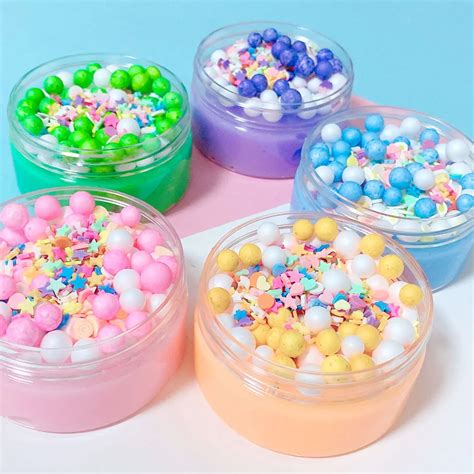 Cute Foam Beads Crunch Cotton Candy Glossy Slime Kids Relief Stress