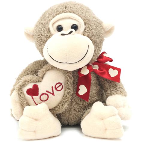 Valentine 9 Stuffed Monkey Plush Toy With Red Ribbon