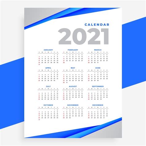 Free Vector Elegant Blue Geometric Style Modern Calendar Of 2021 Year