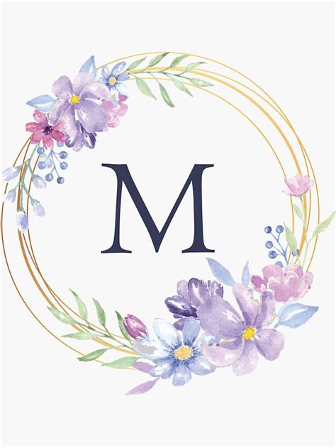 Monogram M Spring Floral Circle Sticker By Floralmonogram Floral