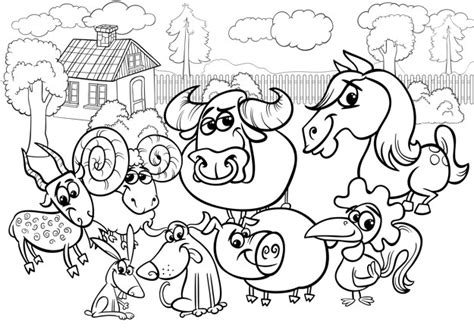Premium Vector Farm Animals Cartoon Coloring Page