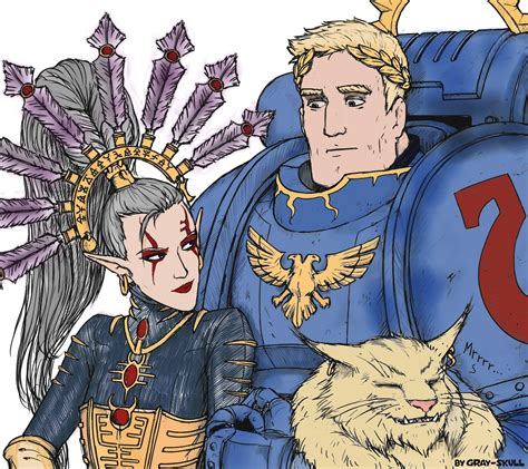 Warhammer 40000 Roboute Gilliman Yvraine And Her Gyrinx Art By Gray