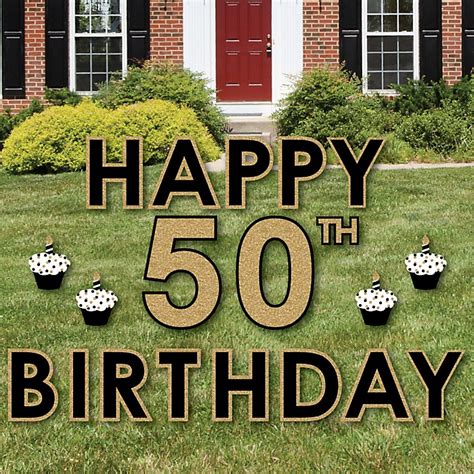 Adult 50th Birthday Gold Yard Sign Outdoor Lawn Decorations With