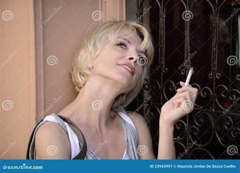 Happy Woman Smoking A Cigarette Stock Image Image Of Hair Adult